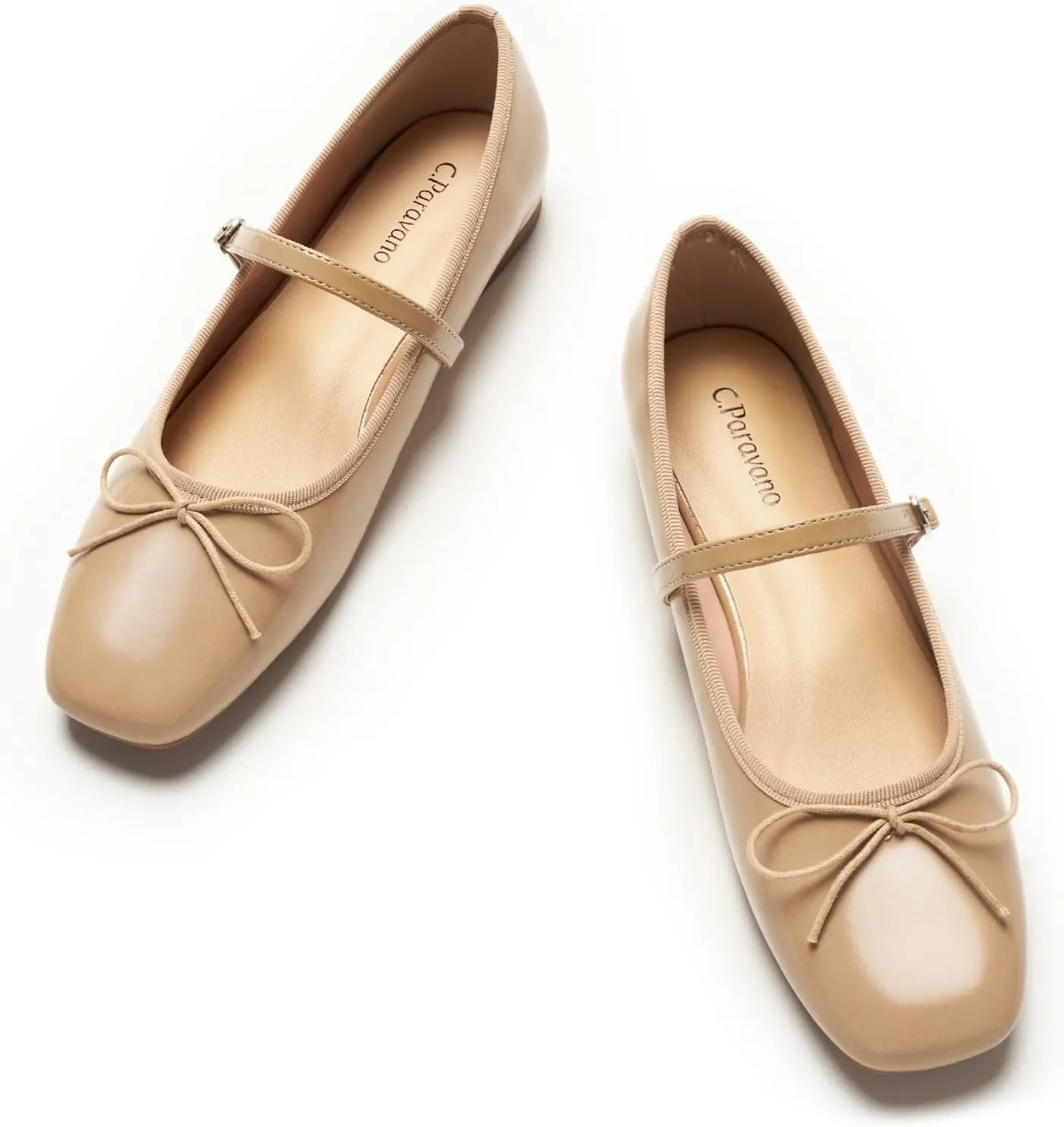 C. Paravano Women's Mary Jane Flats - Square Toe Bowknot Ballet Flats with Adjustable Strap, Comfortable Flats for Women, Office Work, Casual Walking and Dressy Occasions