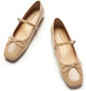 C. Paravano Women's Mary Jane Flats - Square Toe Bowknot Ballet Flats with Adjustable Strap, Comfortable Flats for Women, Office Work, Casual Walking and Dressy Occasions