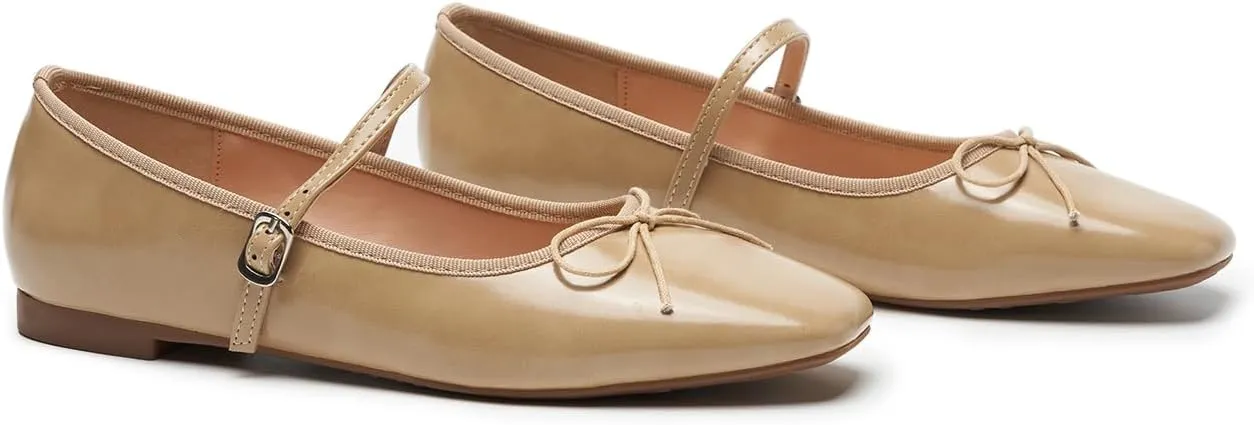 C. Paravano Women's Mary Jane Flats - Square Toe Bowknot Ballet Flats with Adjustable Strap, Comfortable Flats for Women, Office Work, Casual Walking and Dressy Occasions