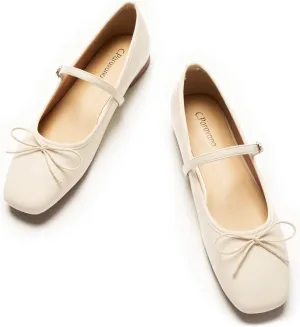 C. Paravano Women's Mary Jane Flats - Square Toe Bowknot Ballet Flats with Adjustable Strap, Comfortable Flats for Women, Office Work, Casual Walking and Dressy Occasions