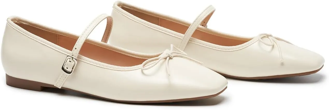 C. Paravano Women's Mary Jane Flats - Square Toe Bowknot Ballet Flats with Adjustable Strap, Comfortable Flats for Women, Office Work, Casual Walking and Dressy Occasions