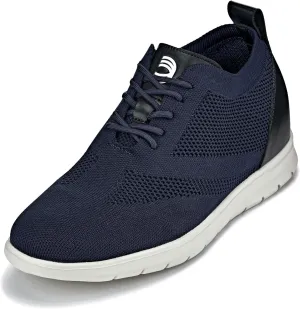 CALTO Men's Invisible Height Increasing Elevator Shoes - Night Blue/Black Ultra Light-Weight Lace-up Knitted Sporty Walker - 2.4 Inches Taller - X2214 - Size 7 D(M) US
