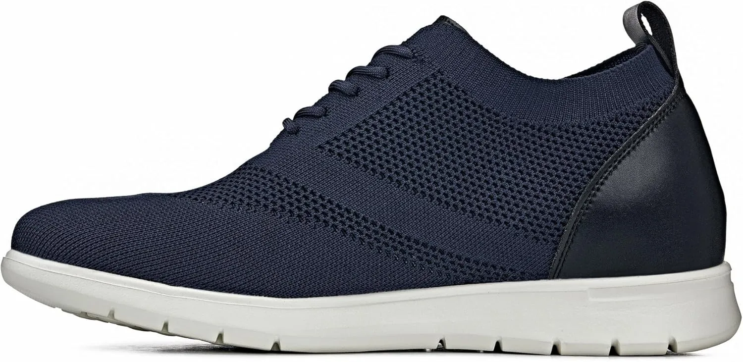 CALTO Men's Invisible Height Increasing Elevator Shoes - Night Blue/Black Ultra Light-Weight Lace-up Knitted Sporty Walker - 2.4 Inches Taller - X2214 - Size 7 D(M) US