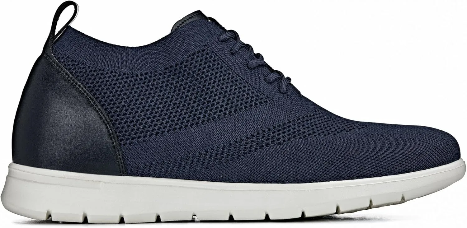 CALTO Men's Invisible Height Increasing Elevator Shoes - Night Blue/Black Ultra Light-Weight Lace-up Knitted Sporty Walker - 2.4 Inches Taller - X2214 - Size 7 D(M) US
