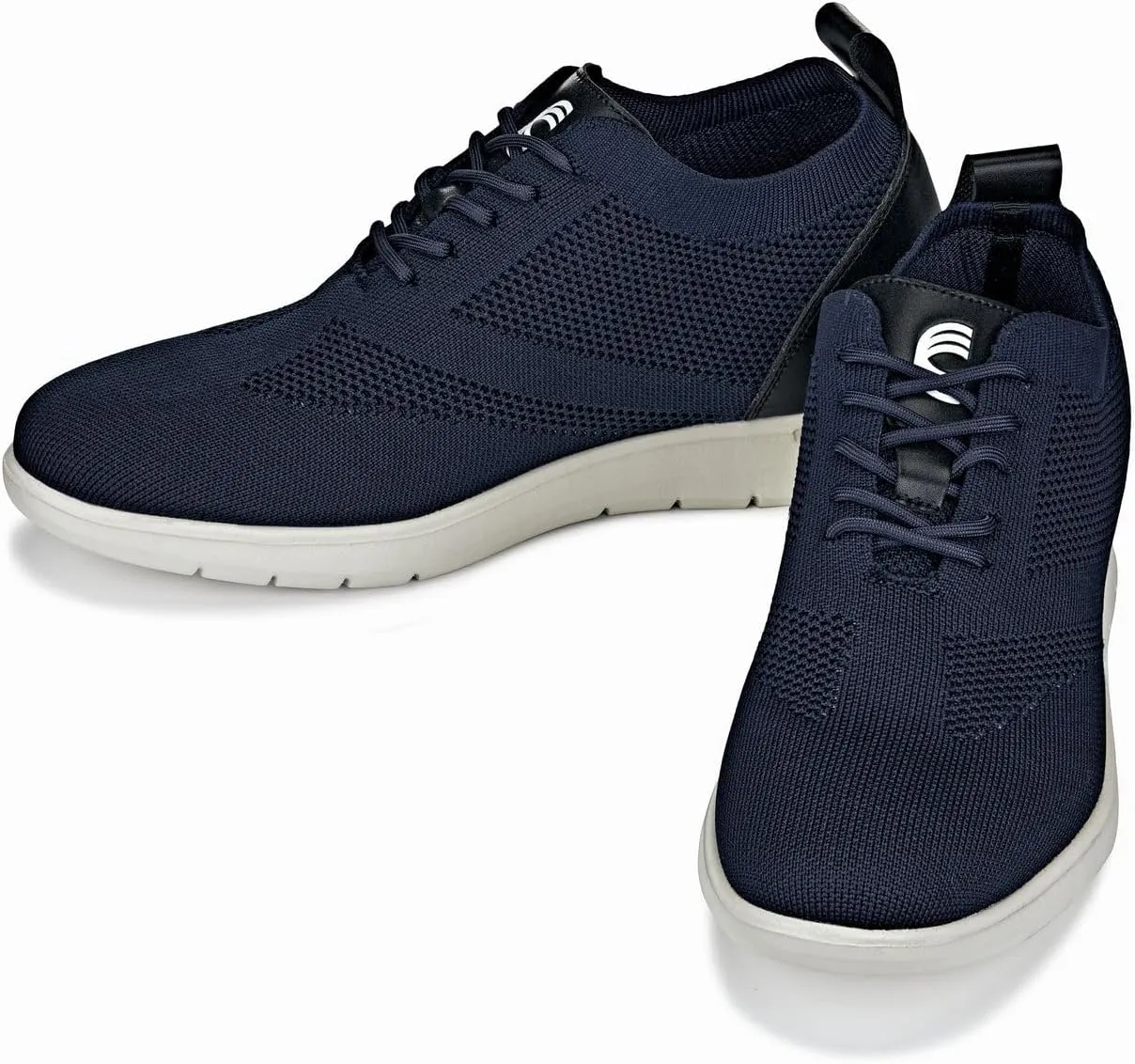 CALTO Men's Invisible Height Increasing Elevator Shoes - Night Blue/Black Ultra Light-Weight Lace-up Knitted Sporty Walker - 2.4 Inches Taller - X2214 - Size 7 D(M) US