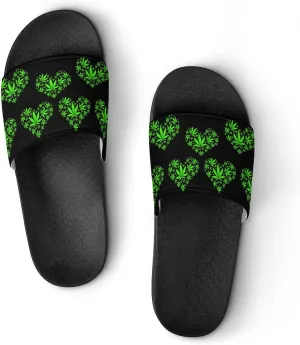 Cannabis Leaf PVC Home Slippers Man Womens Non Slip Bath Open Toe Shoes Lightweight Indoor Sandals Beach Slides