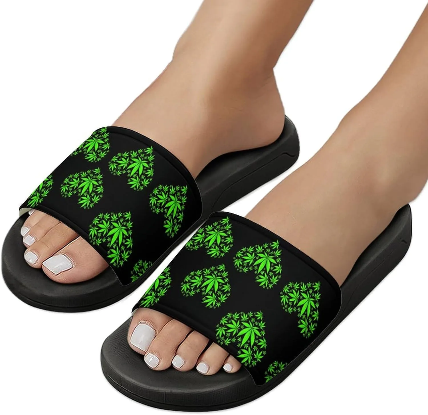 Cannabis Leaf PVC Home Slippers Man Womens Non Slip Bath Open Toe Shoes Lightweight Indoor Sandals Beach Slides