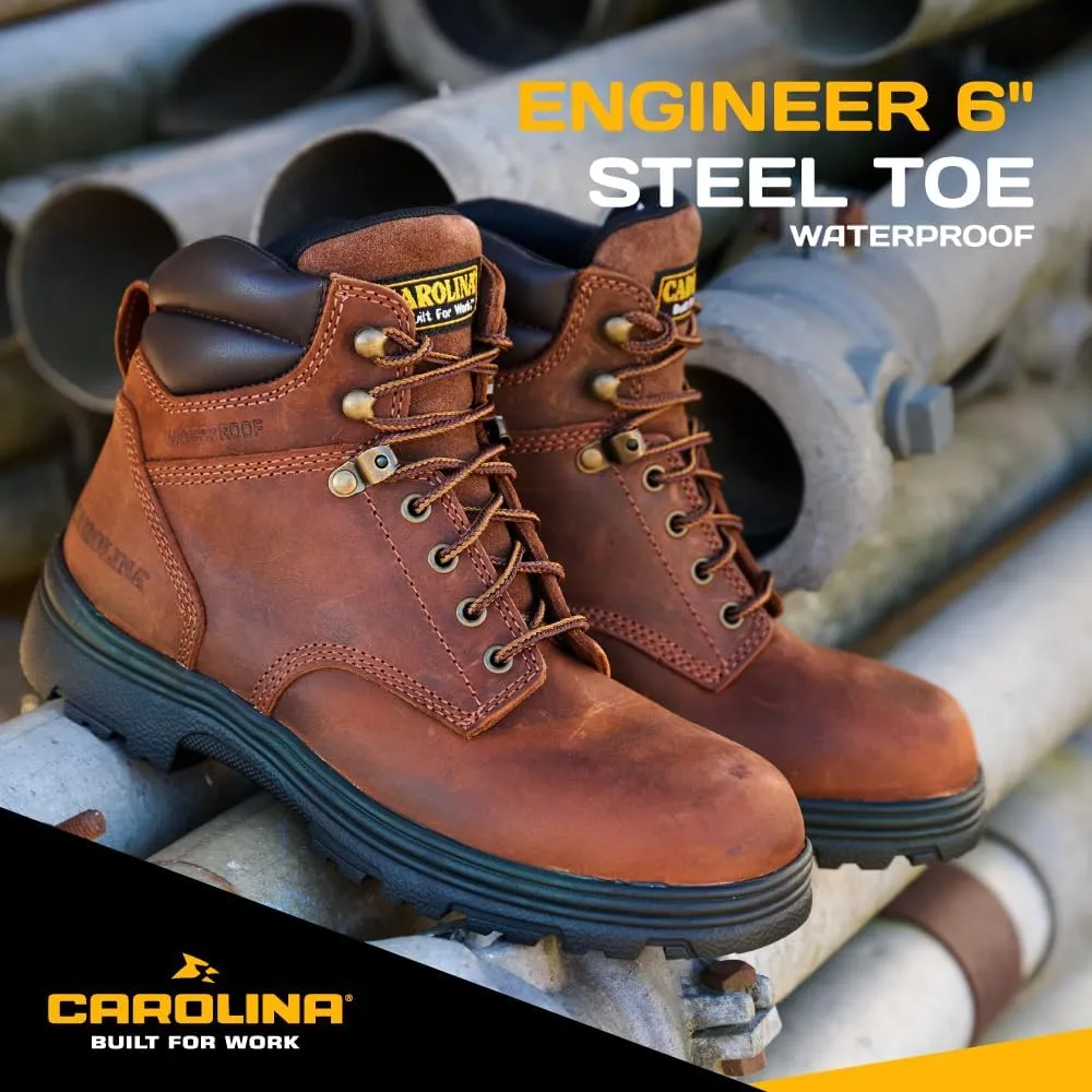 Carolina Engineer 6” Steel Toe Work Boots for Men - Breathable Waterproof Boots with Durable Leather Uppers and Slip-Resistant Lug Outsoles, EH Rated