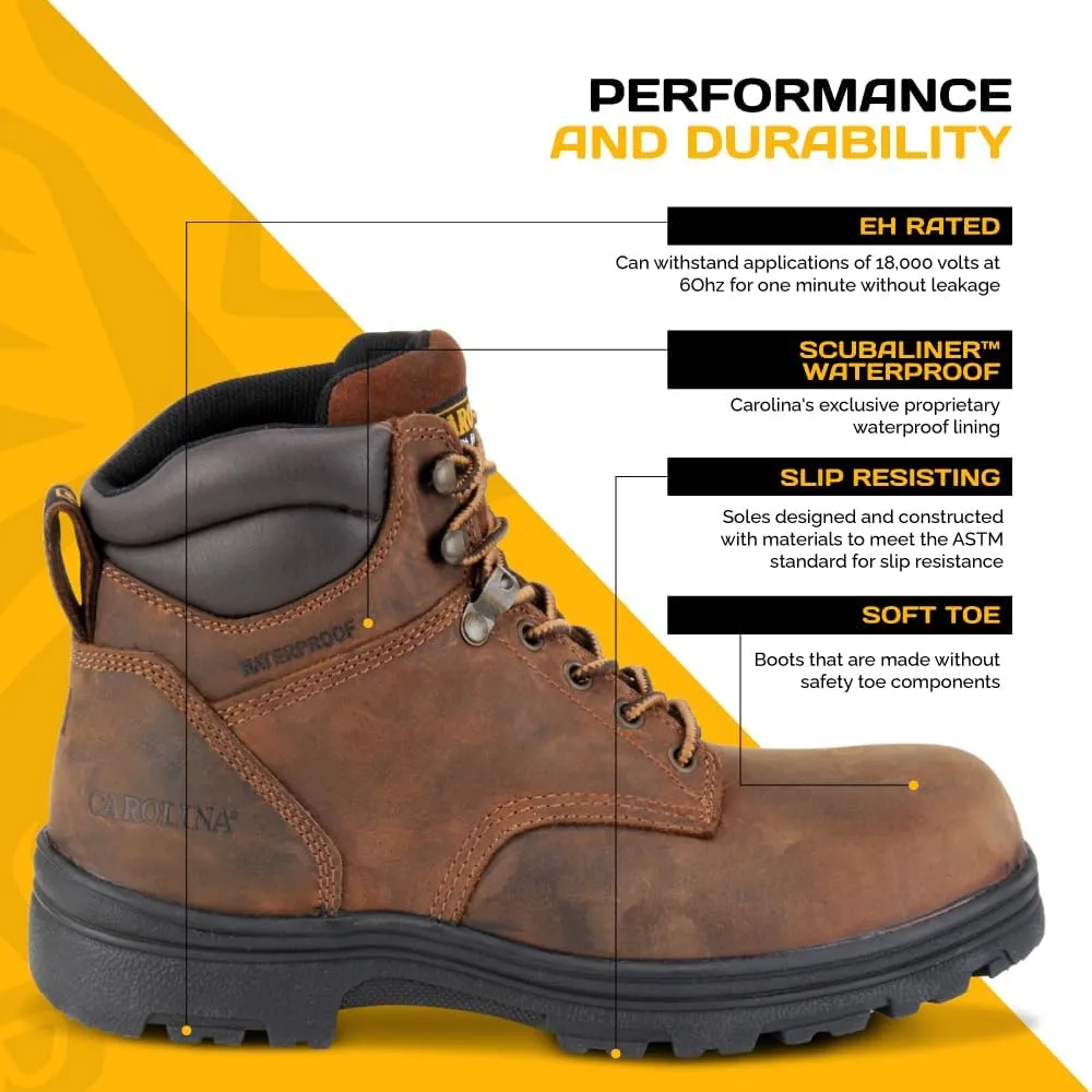 Carolina Engineer 6” Steel Toe Work Boots for Men - Breathable Waterproof Boots with Durable Leather Uppers and Slip-Resistant Lug Outsoles, EH Rated