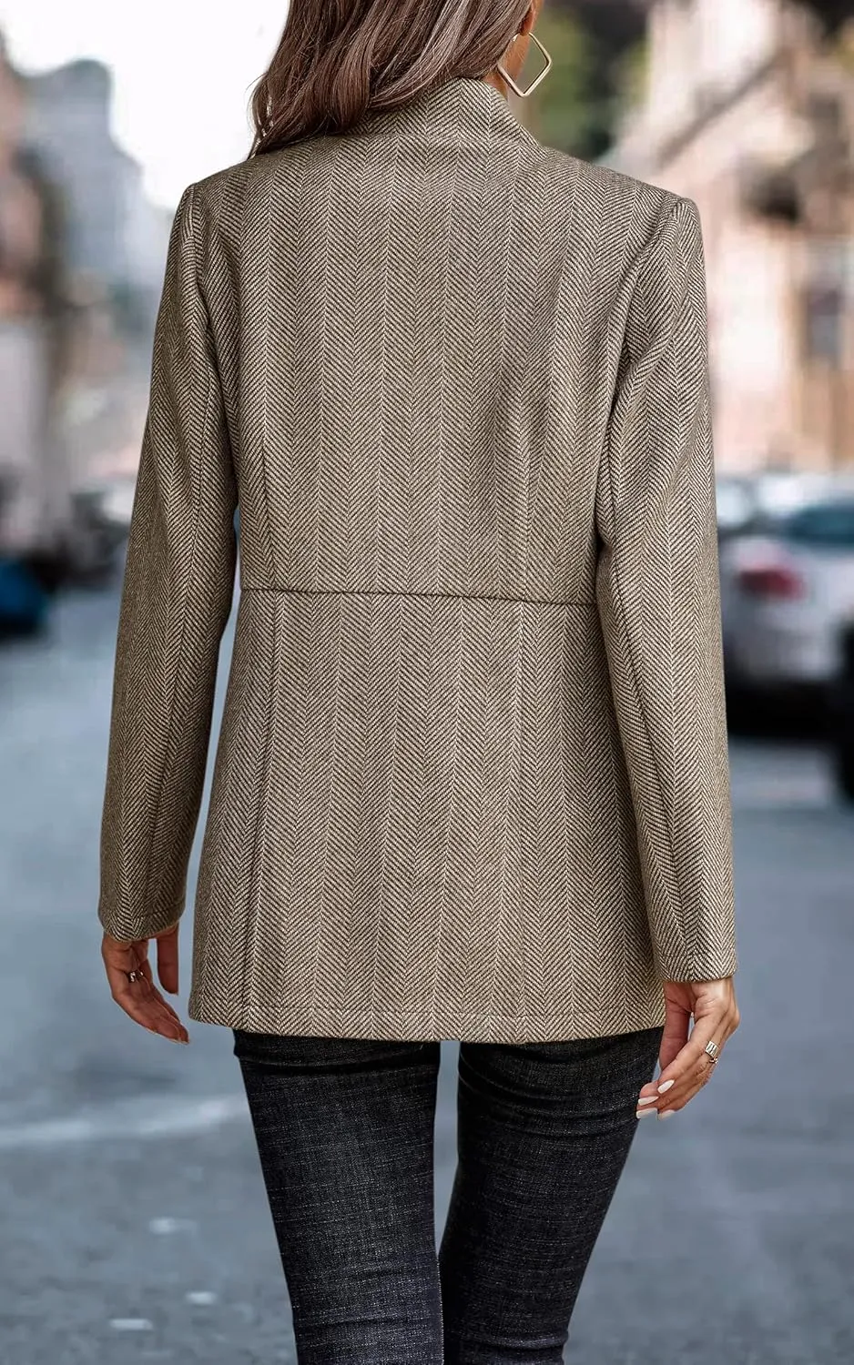 CCTOO Women's Coat Casual Open Front Blazer Long Sleeve Stand Collar Solid Trench Business Work Office Jacket Outwear