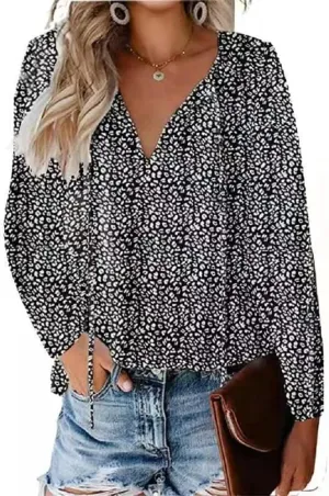 CERYIWER Women's Short Sleeve Casual Shirts Boho Floral Print V Neck Tops Loose Blouses