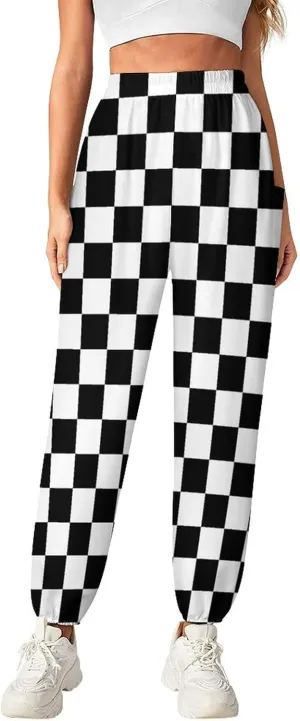 Checkerboard Grid Yoga Bloomers Womens Hippie Harem Pant Lantern Pants Elastic Gym Yoga Trousers Loose Casual Slacks