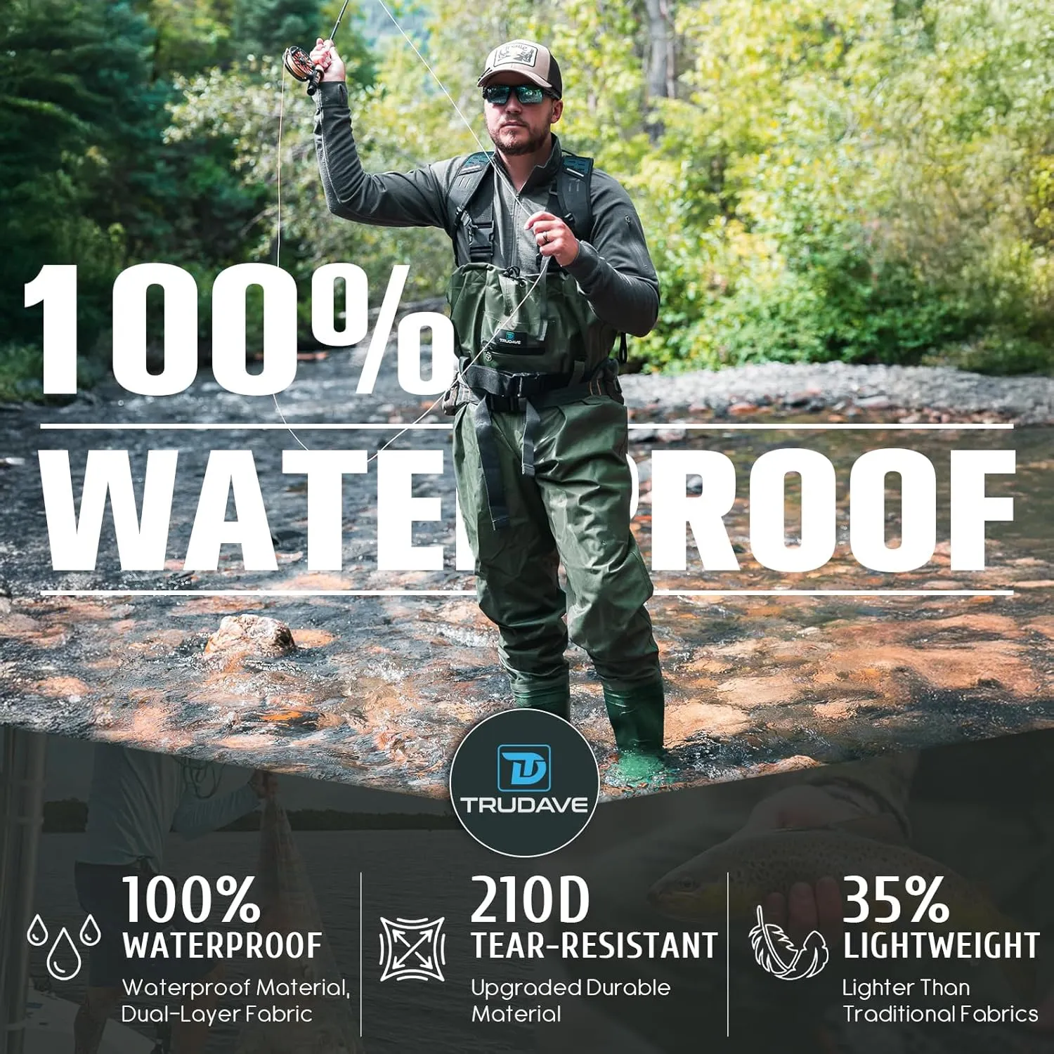 Chest Waders for Men with Boots, 2-Ply Nylon/PVC Waterproof Fishing & Hunting Waders for Men and Women