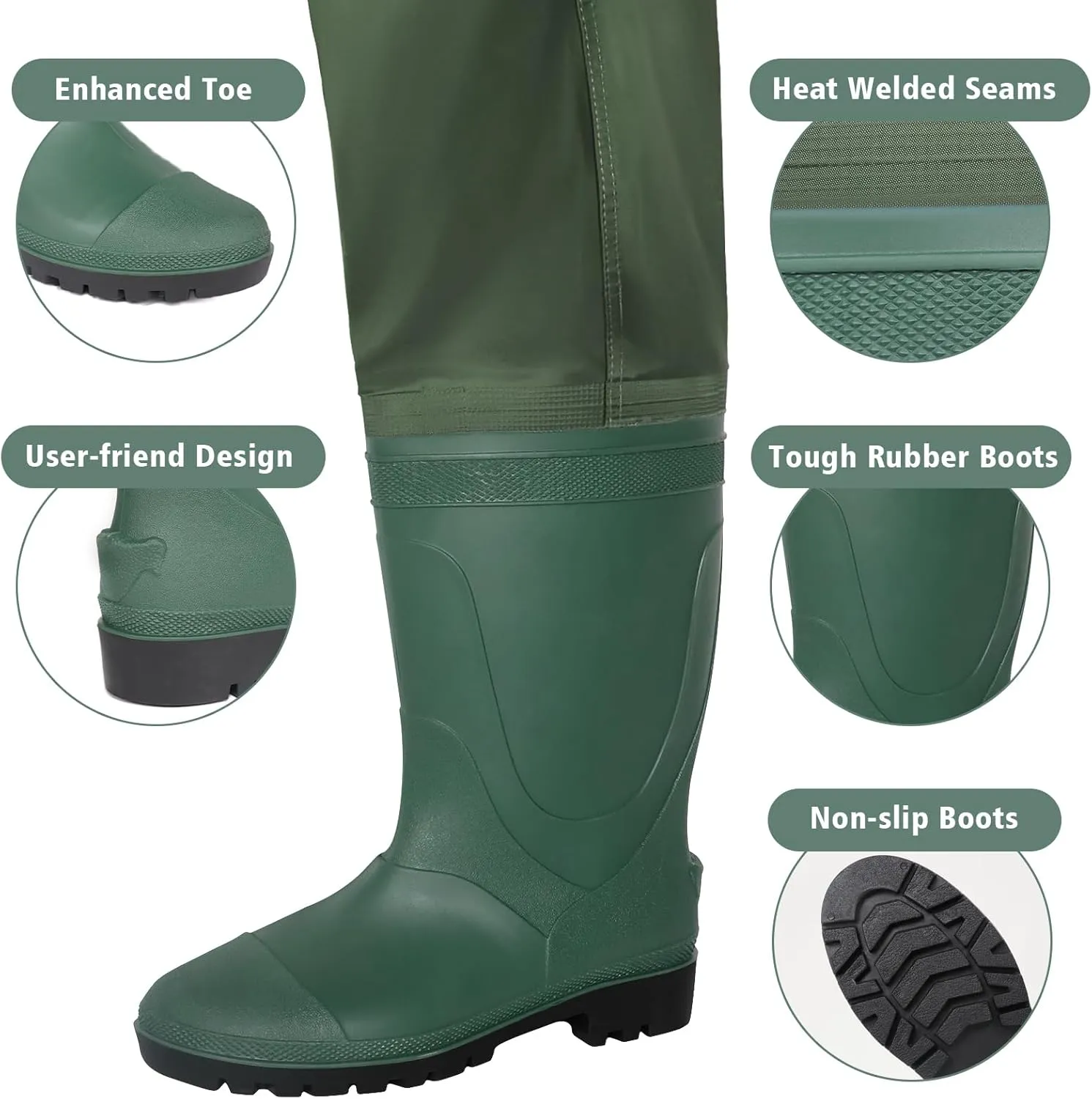Chest Waders for Men with Boots, 2-Ply Nylon/PVC Waterproof Fishing & Hunting Waders for Men and Women