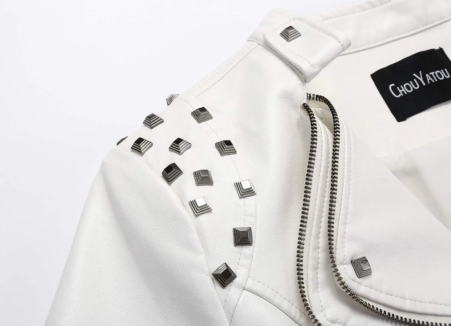 chouyatou Women's Fashion Studded Perfectly Shaping Faux Leather Biker Jacket