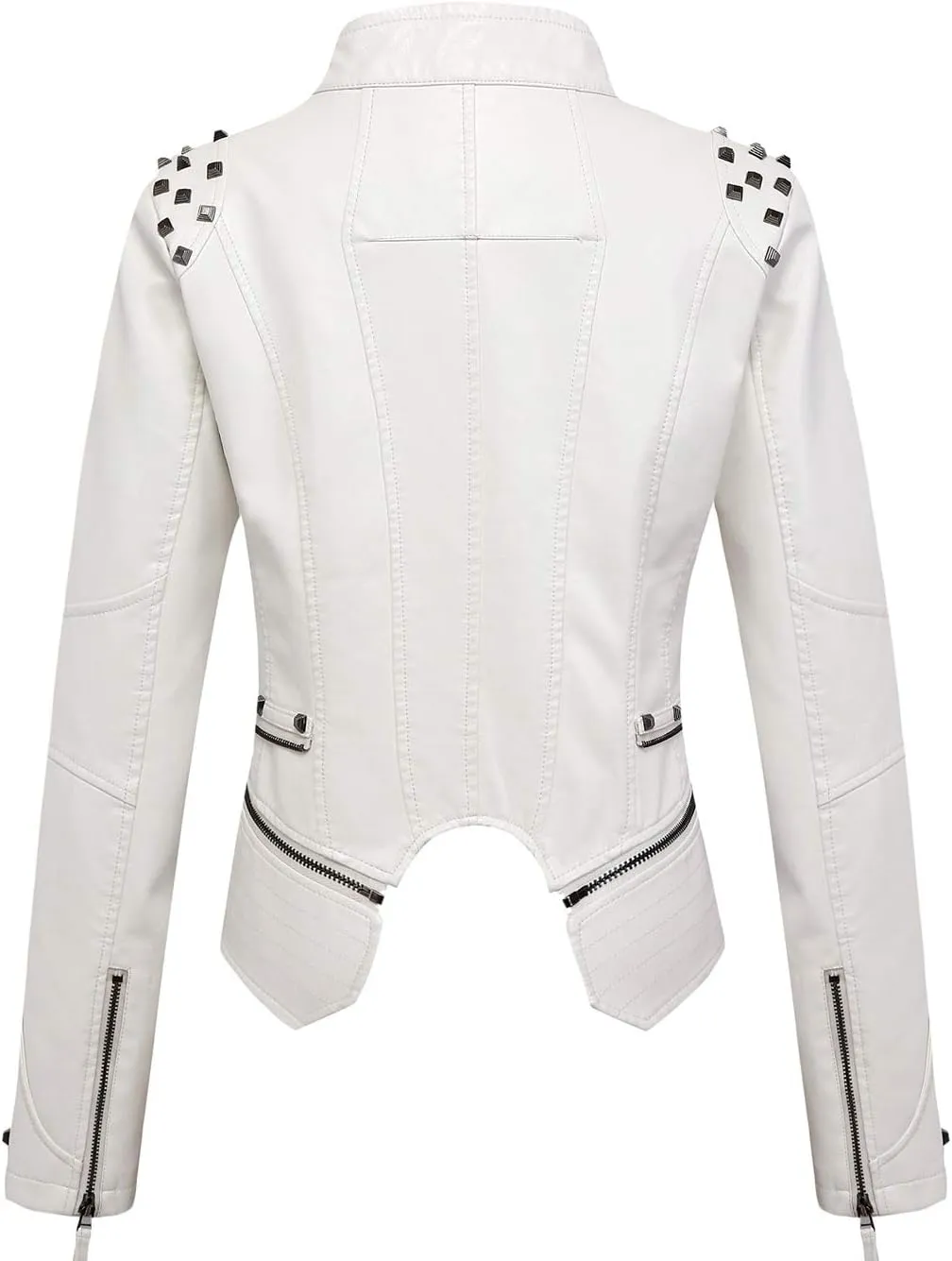 chouyatou Women's Fashion Studded Perfectly Shaping Faux Leather Biker Jacket