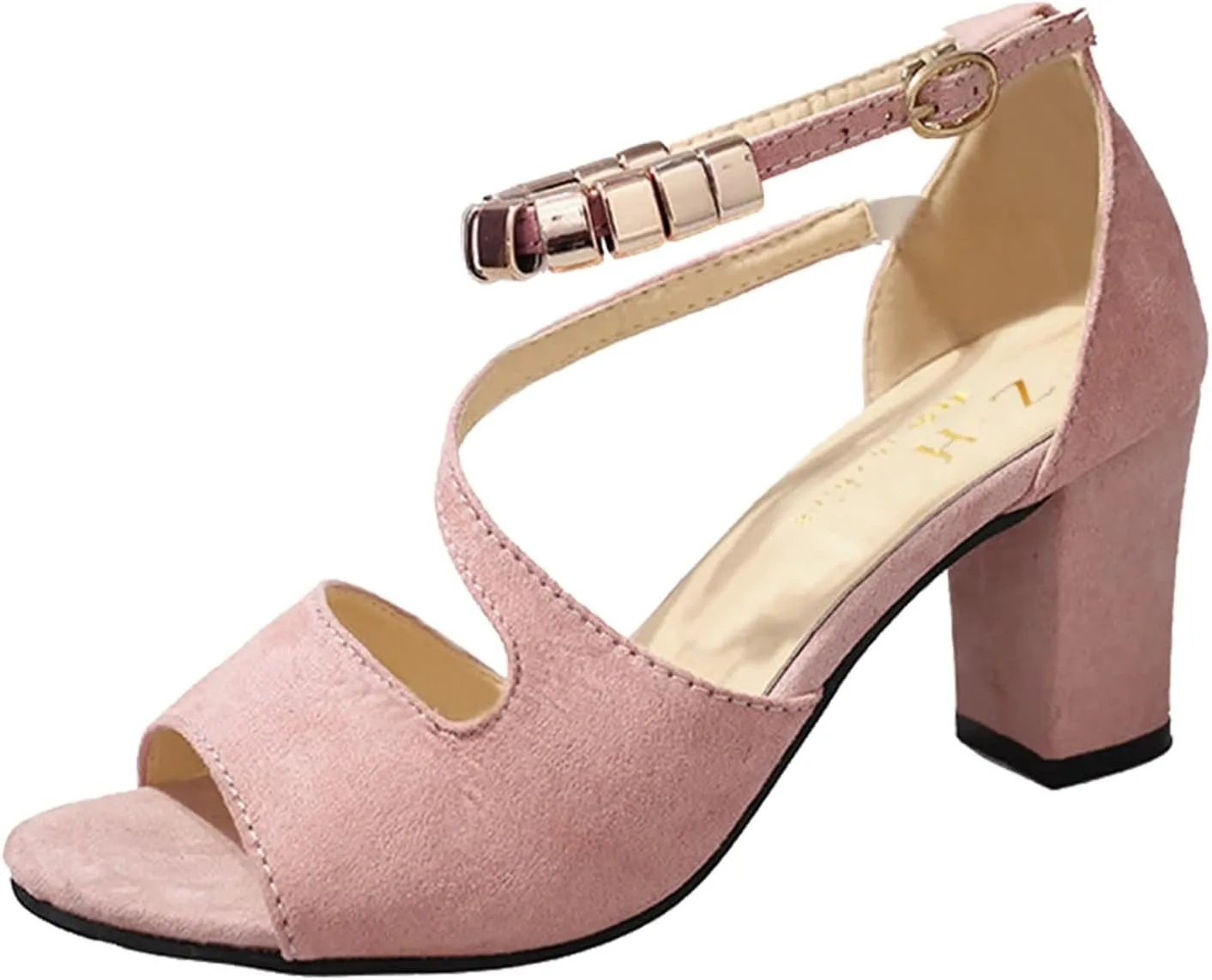 Chunky Heels Sandals for Women Slip On Peep Toe Backless Orthopedic Block Sandal with Beaded Strap Ladies Comfortable Low Heeled Cushion Footbed Dressy Fashion Shoes for Daily Wear Outdoor Indoor