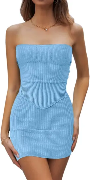 CHYRII Womens Sexy Summer Two Piece Outfits Bandeau Going Out Crop Tops Bodycon Skirt Sets Mini Dress