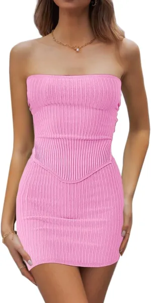 CHYRII Womens Sexy Summer Two Piece Outfits Bandeau Going Out Crop Tops Bodycon Skirt Sets Mini Dress