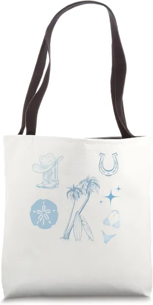 Coastal Cowgirl Blue Beachy Boots Shells Lucky Horseshoe Tote Bag
