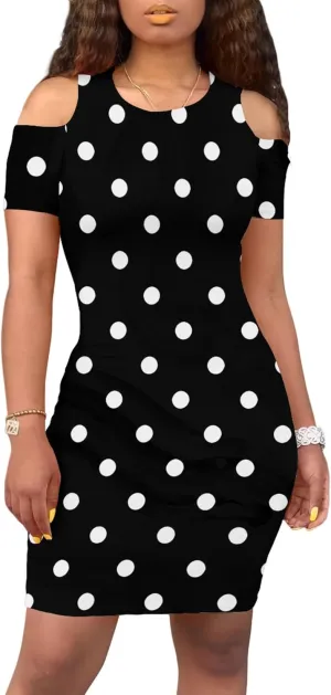 Cold Shoulder Dress for Women Plus Size Casual Summer Crewneck Short Sleeve Elegant Date Night Party Dress
