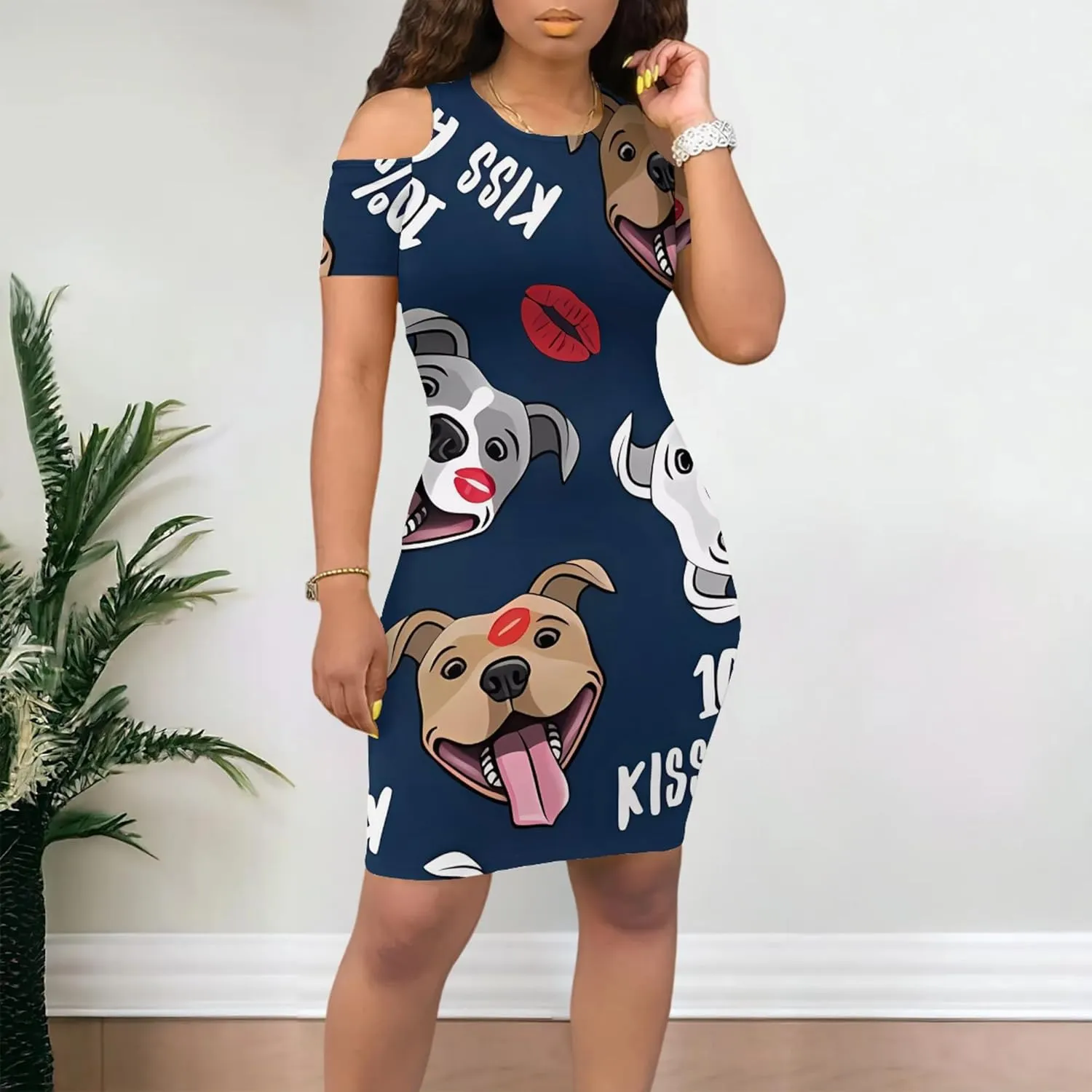 Cold Shoulder Dress for Women Plus Size Casual Summer Crewneck Short Sleeve Elegant Date Night Party Dress