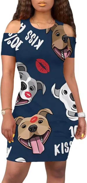 Cold Shoulder Dress for Women Plus Size Casual Summer Crewneck Short Sleeve Elegant Date Night Party Dress