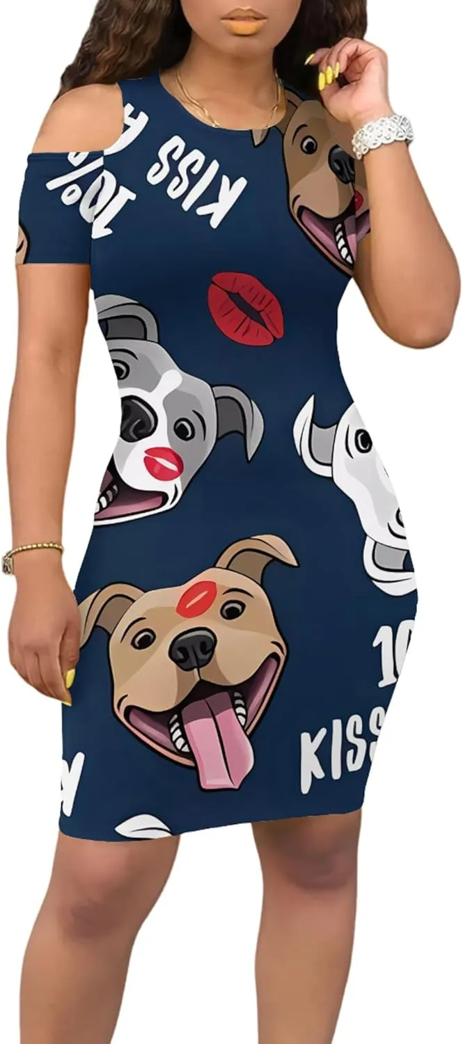 Cold Shoulder Dress for Women Plus Size Casual Summer Crewneck Short Sleeve Elegant Date Night Party Dress
