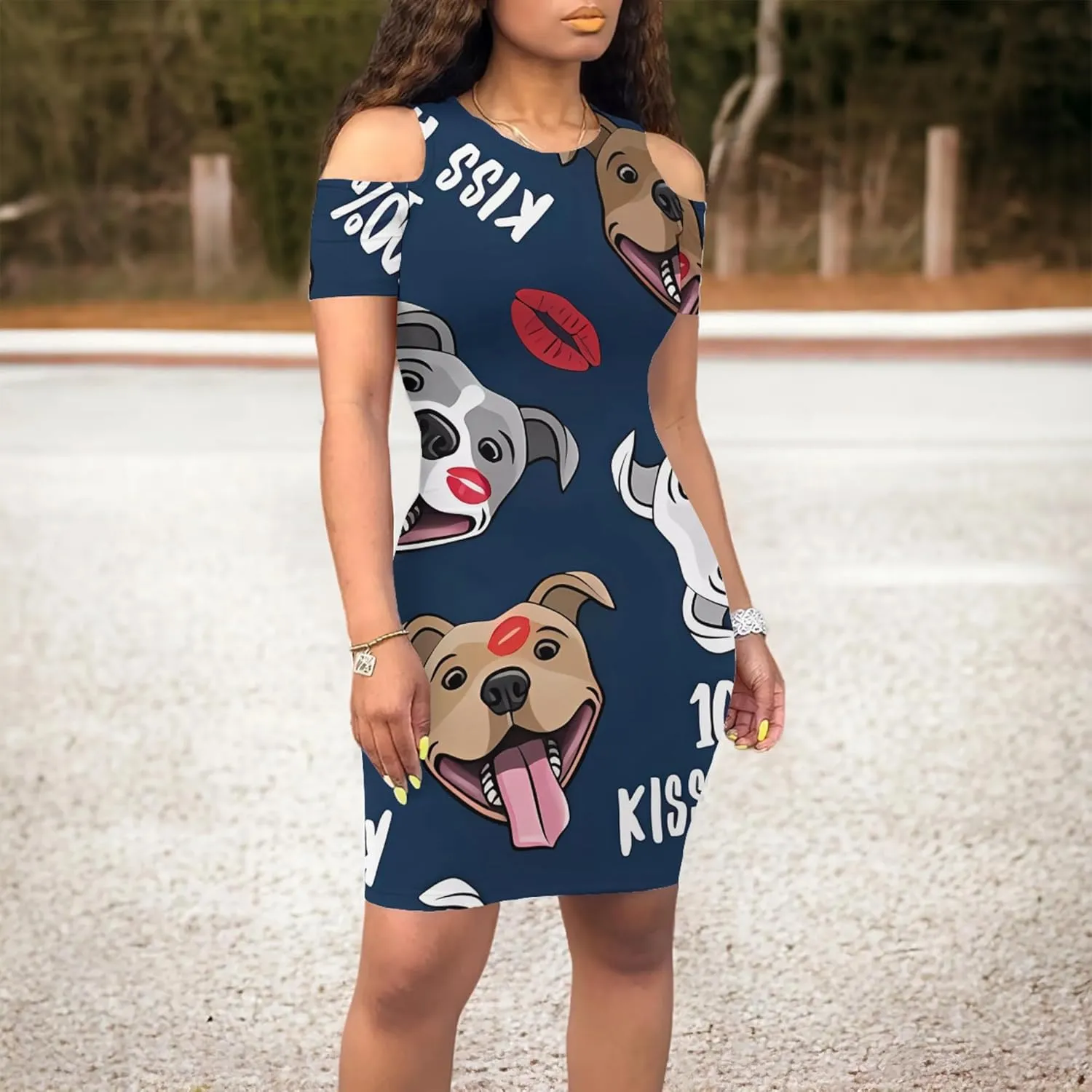 Cold Shoulder Dress for Women Plus Size Casual Summer Crewneck Short Sleeve Elegant Date Night Party Dress
