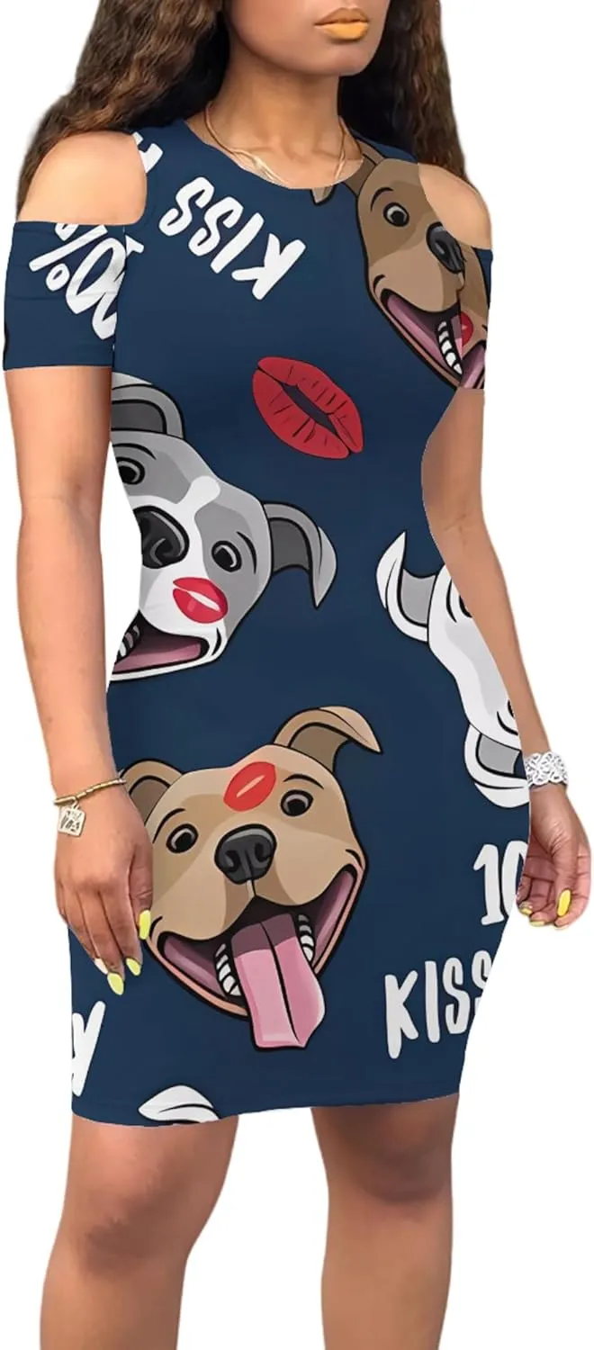 Cold Shoulder Dress for Women Plus Size Casual Summer Crewneck Short Sleeve Elegant Date Night Party Dress