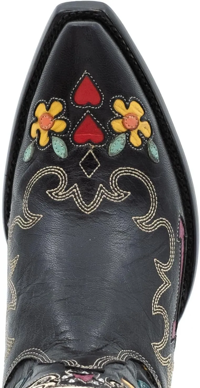 Cowboy Boots For Women, Cute Bluebonnet Floral Embroidered Fashion Country Boots Pointed Toe Chunky Heel Wide Calf Fancy Comfortable Pu Leather, Cowgirl Boots