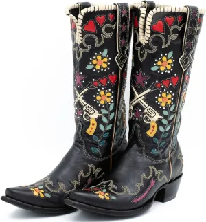 Cowboy Boots For Women, Cute Bluebonnet Floral Embroidered Fashion Country Boots Pointed Toe Chunky Heel Wide Calf Fancy Comfortable Pu Leather, Cowgirl Boots