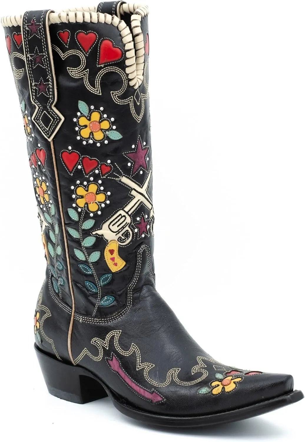 Cowboy Boots For Women, Cute Bluebonnet Floral Embroidered Fashion Country Boots Pointed Toe Chunky Heel Wide Calf Fancy Comfortable Pu Leather, Cowgirl Boots