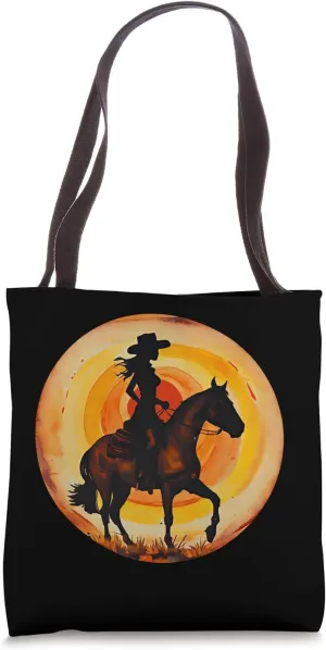 Cowgirl Sunset artwork pet horse ranch cowboy rodeo rancher Tote Bag