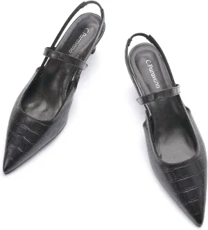 C.Paravano Women's Slingback Flats & Heels - Pointed Toe, Ankle Strap, Comfortable Leather Dress Shoes