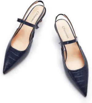 C.Paravano Women's Slingback Flats & Heels - Pointed Toe, Ankle Strap, Comfortable Leather Dress Shoes