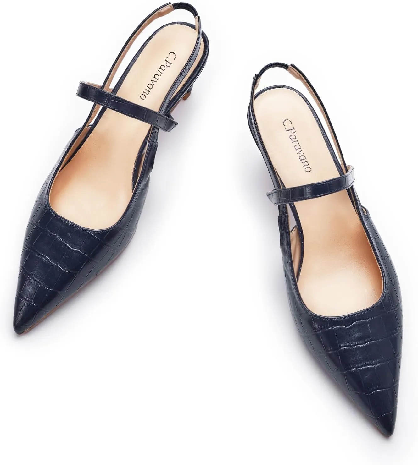 C.Paravano Women's Slingback Flats & Heels - Pointed Toe, Ankle Strap, Comfortable Leather Dress Shoes