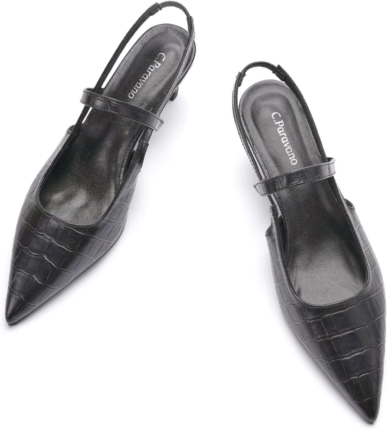 C.Paravano Women's Slingback Flats & Heels - Pointed Toe, Ankle Strap, Comfortable Leather Dress Shoes