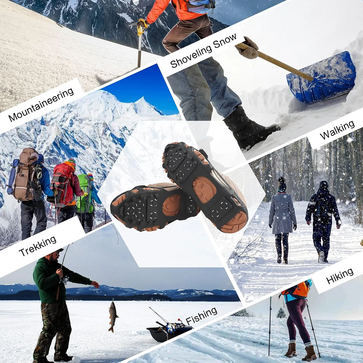 Crampons Ice Cleats Snow Traction Cleats for Shoes and Boots Anti-Slip Walk Traction Ice Grippers for Walking on Snow & Ice, 24 Studs Stretch Rubber Footwear
