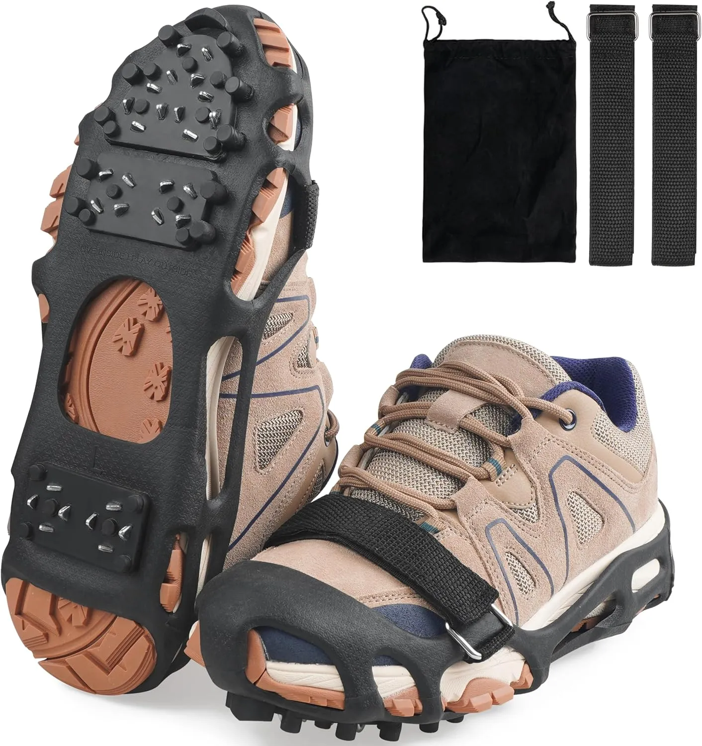 Crampons Ice Cleats Snow Traction Cleats for Shoes and Boots Anti-Slip Walk Traction Ice Grippers for Walking on Snow & Ice, 24 Studs Stretch Rubber Footwear