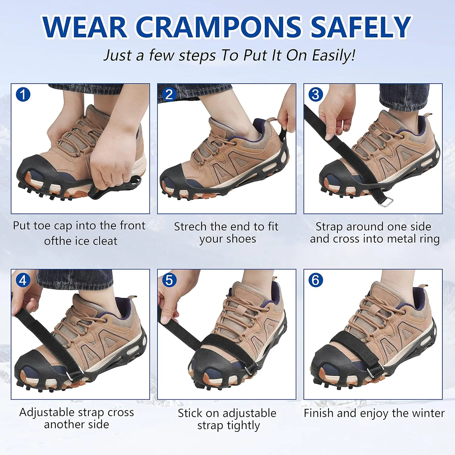 Crampons Ice Cleats Snow Traction Cleats for Shoes and Boots Anti-Slip Walk Traction Ice Grippers for Walking on Snow & Ice, 24 Studs Stretch Rubber Footwear