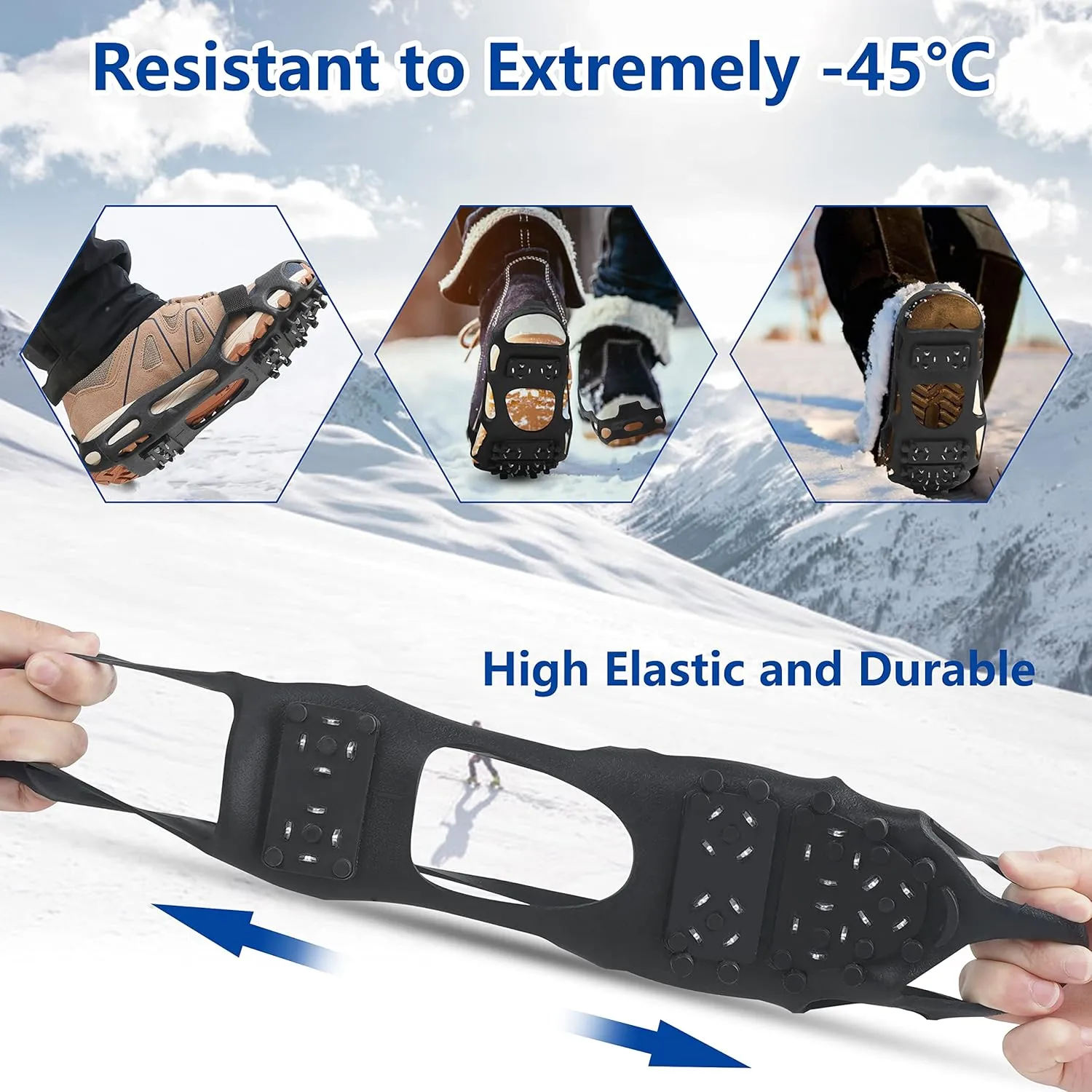 Crampons Ice Cleats Snow Traction Cleats for Shoes and Boots Anti-Slip Walk Traction Ice Grippers for Walking on Snow & Ice, 24 Studs Stretch Rubber Footwear