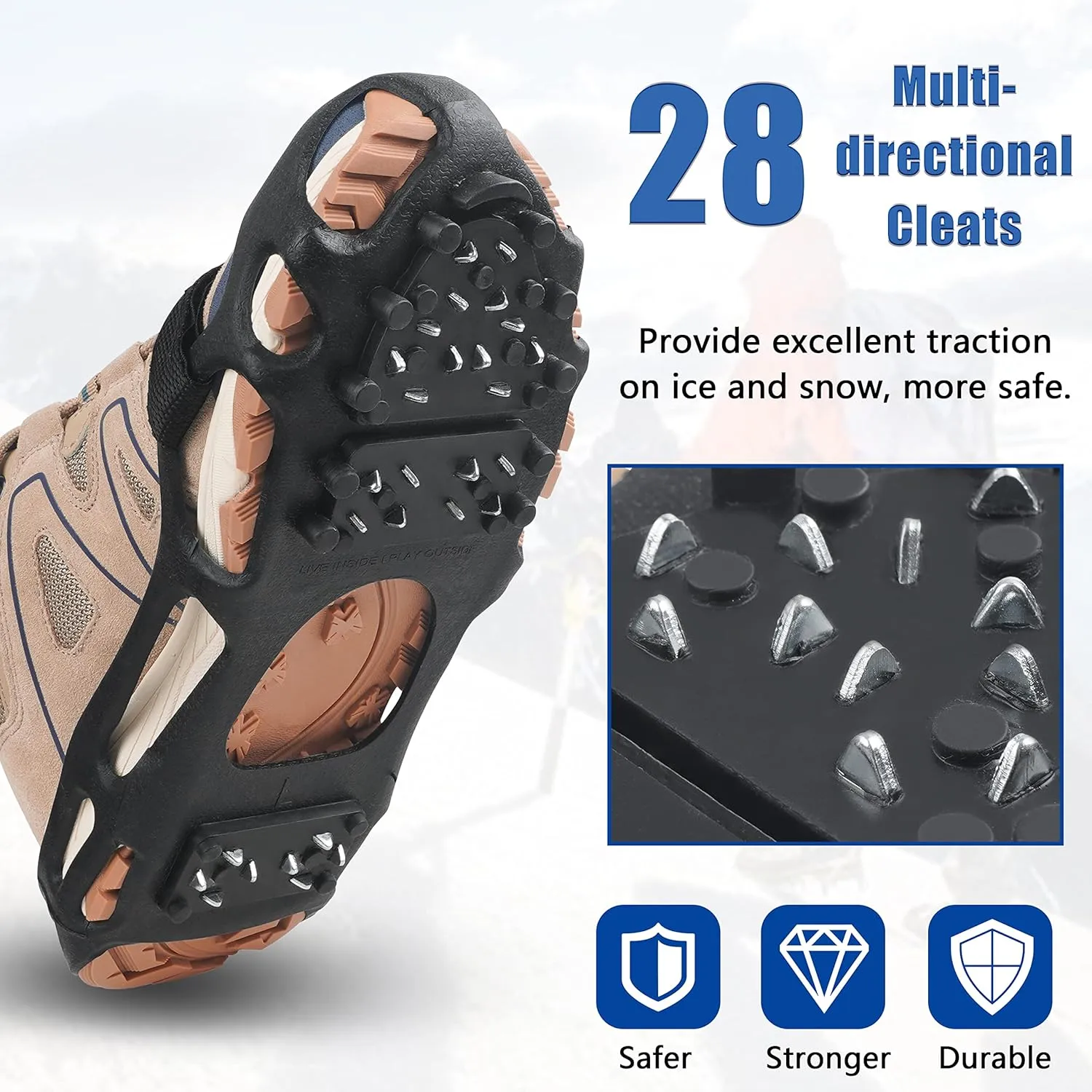 Crampons Ice Cleats Snow Traction Cleats for Shoes and Boots Anti-Slip Walk Traction Ice Grippers for Walking on Snow & Ice, 24 Studs Stretch Rubber Footwear