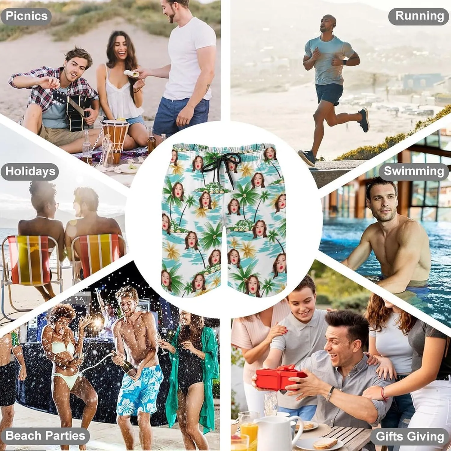 Custom Face Couple Matching Swimwear Personalized Bikini Set Swim Shorts High Waisted Bikini Swimsuit Bathing Suit for Gift