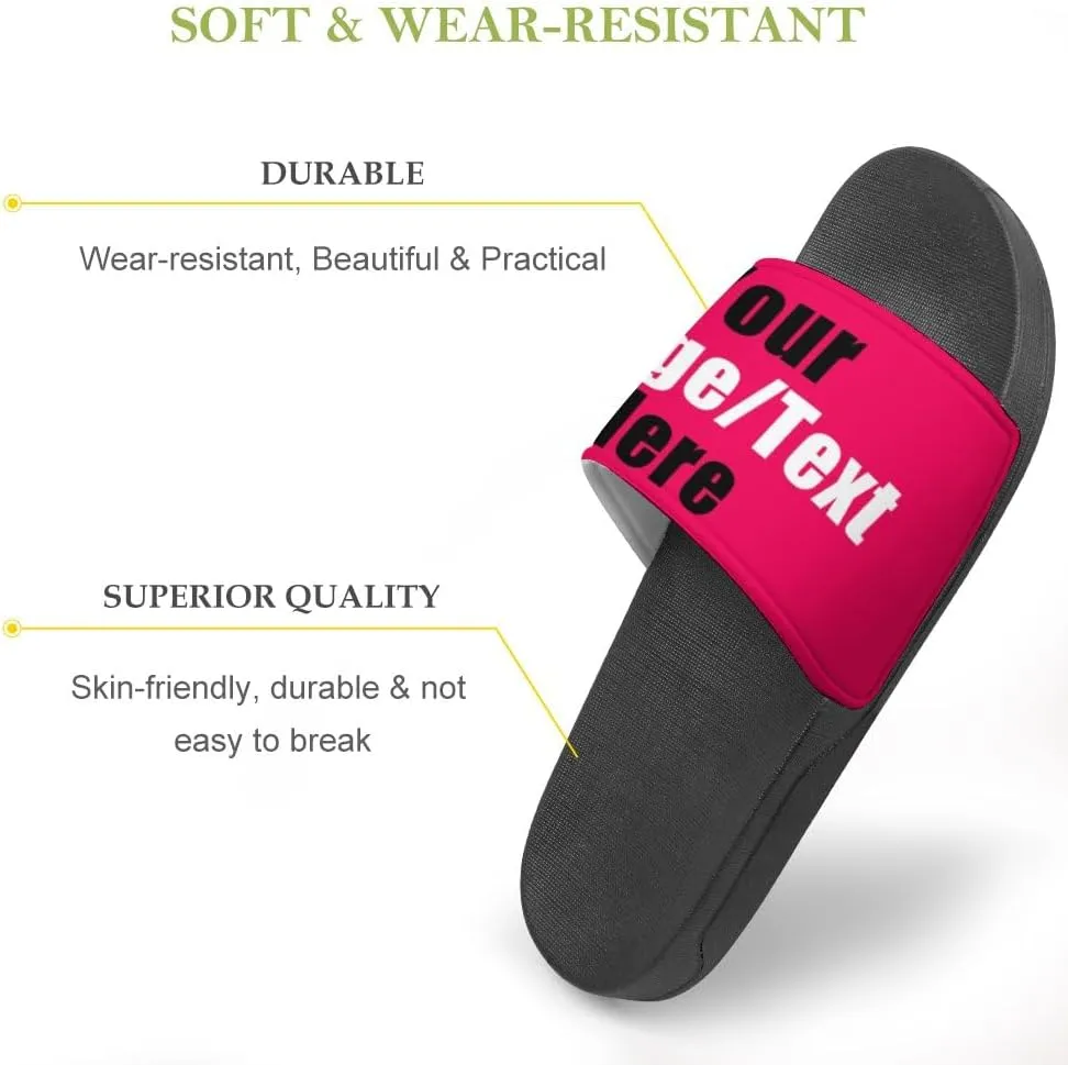 Custom Slides Sandals Personalized Add Your Name Photo Design Sandals Fashion Beach Sandals Comfort Bathroom Shower Shoes Non Slip Indoor Outdoor Water Sandals for Women Men