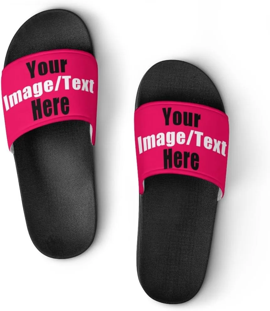Custom Slides Sandals Personalized Add Your Name Photo Design Sandals Fashion Beach Sandals Comfort Bathroom Shower Shoes Non Slip Indoor Outdoor Water Sandals for Women Men