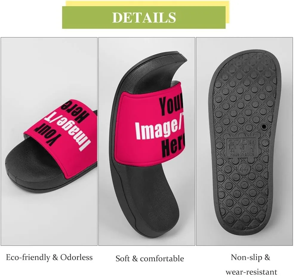 Custom Slides Sandals Personalized Add Your Name Photo Design Sandals Fashion Beach Sandals Comfort Bathroom Shower Shoes Non Slip Indoor Outdoor Water Sandals for Women Men