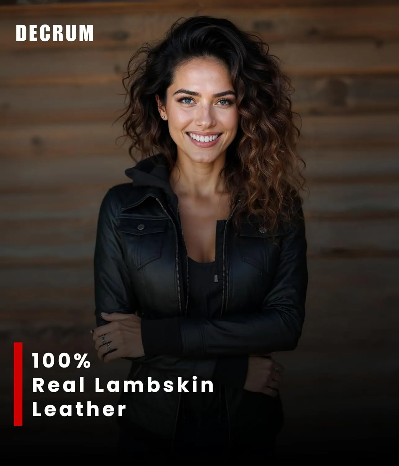 Decrum Hooded Leather Jacket Women - Real Lambskin Womens Leather Jacket with Removable Hood