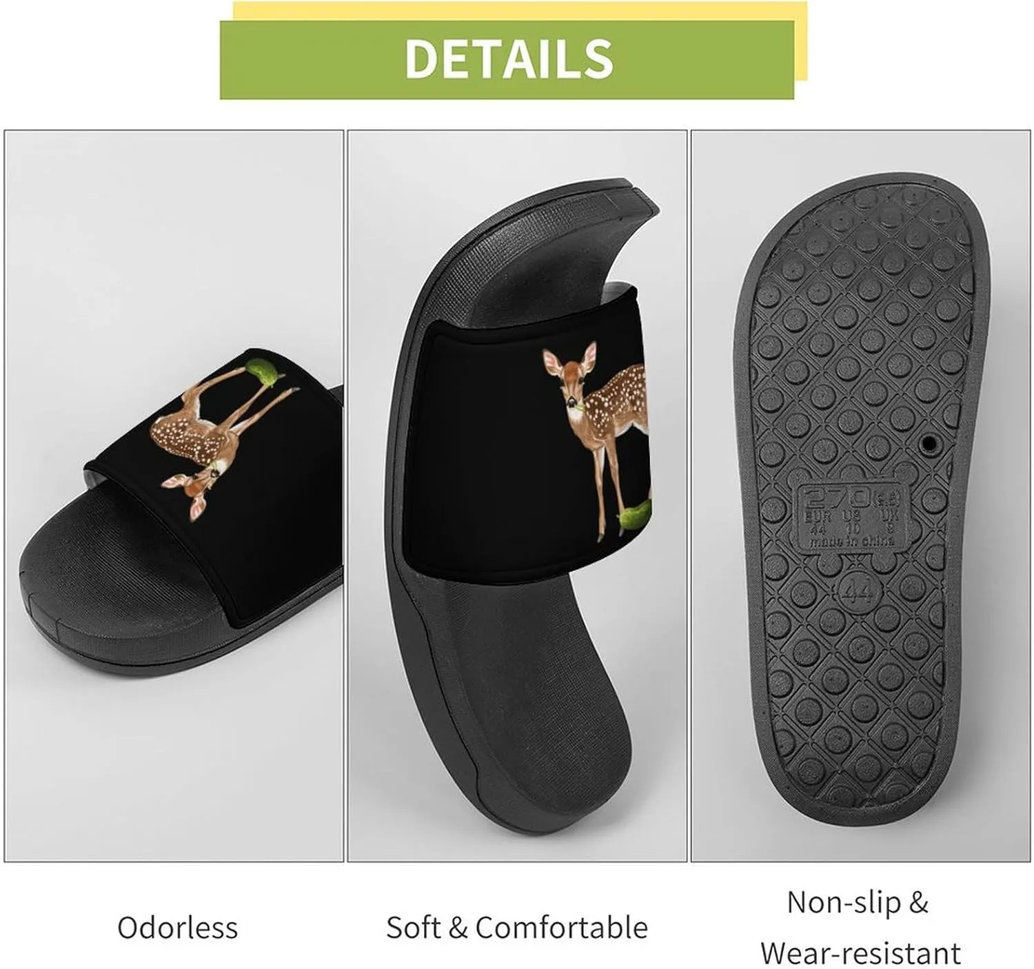 Dill Doe Nature Deer Redneck Pickle Home Slippers Non-Slip Open Toe PVC Shower Slippers Sandals for Men Women