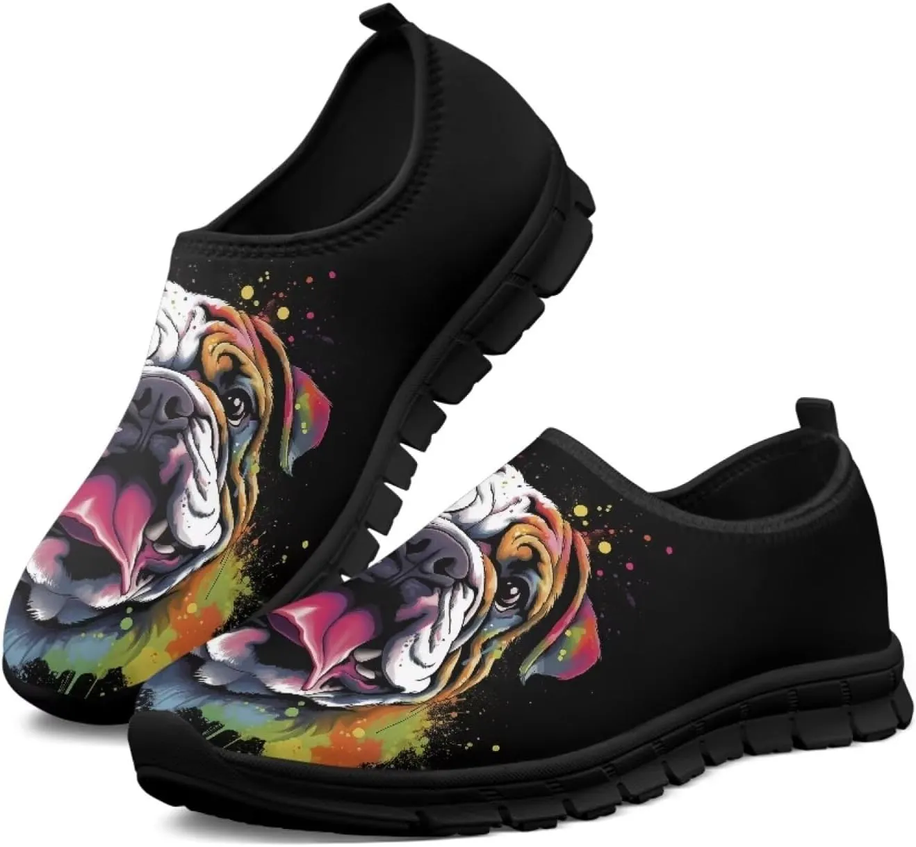 Dog Print Slip on Loafers for Women Anti-Skid Running Sneakers No Laces Breathable Sport Shoes